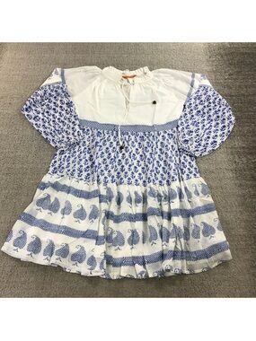 Oliphant 🌹Blue & White Printed Peasant Tunic